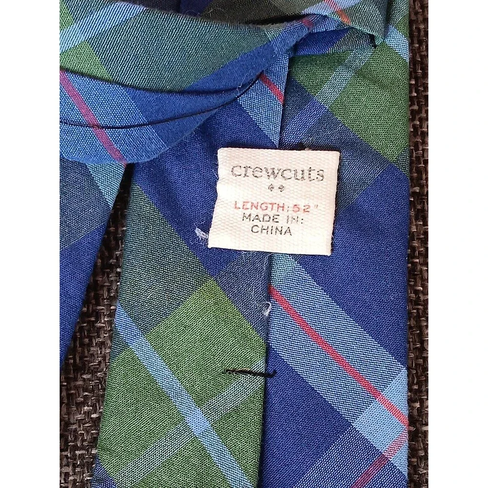 Tie 70s 80s 90s Y2K Youth Crewcuts Cotton Blue Green Plaid  2.5 Wide 52 Long